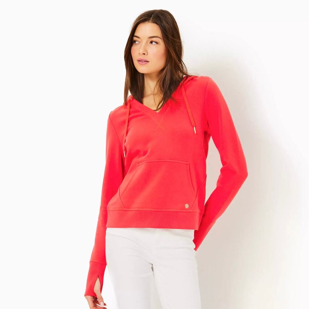 Lilly Pulitzer Luxletic Carrie Pullover Hoodie Sweatshirt Coral Relaxed Fit XL
